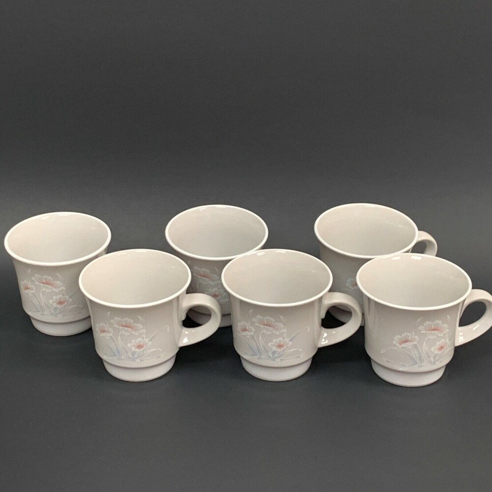 Noritake Stoneware Iceflower Ice Flower Cups Gray White Floral Lot‎ of 6